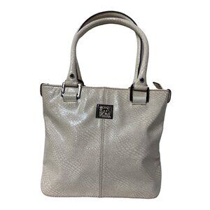 Anne Klein Beige Croc-Embossed Tote Bag Vintage Zebra Lining & Multiple Compartm